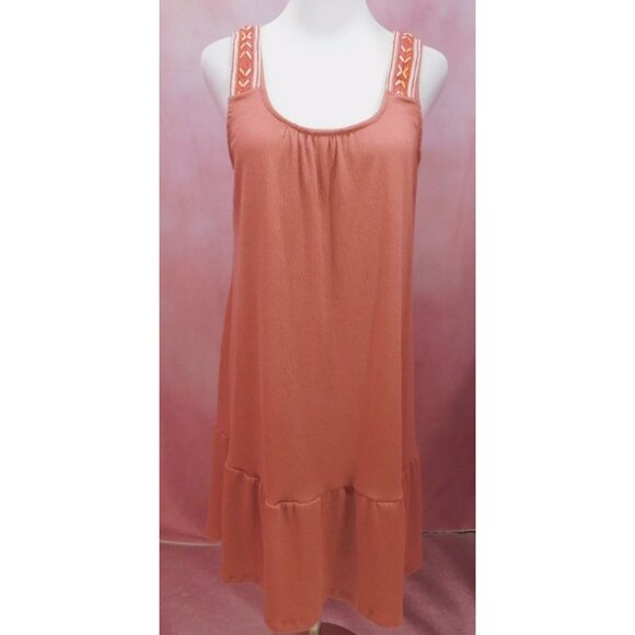 Absolutely Famous Terracotta Boho Dress Size L Embroidered Straps Flowy - Picture 1 of 10